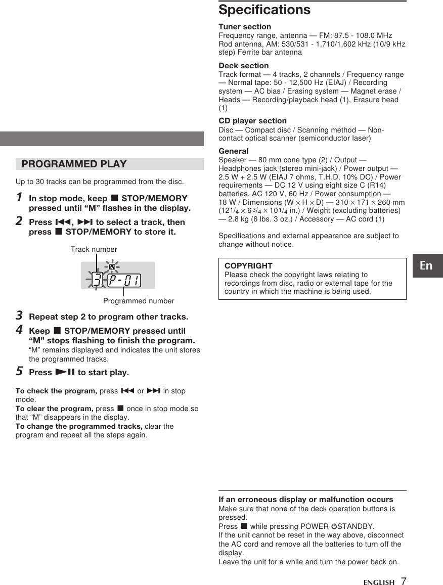 Page 7 of 10 - Aiwa Aiwa-Csd-Td310-Users-Manual-  Aiwa-csd-td310-users-manual