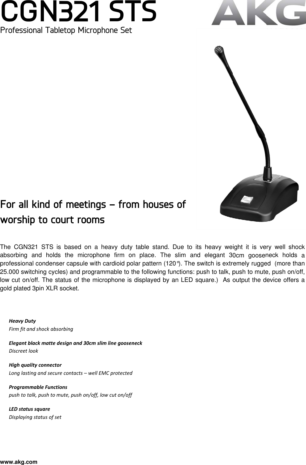 Page 1 of 2 - Akg-Acoustics Akg-Acoustics-Cgn321-Sts-Users-Manual Cgn321sts_cutsheetx