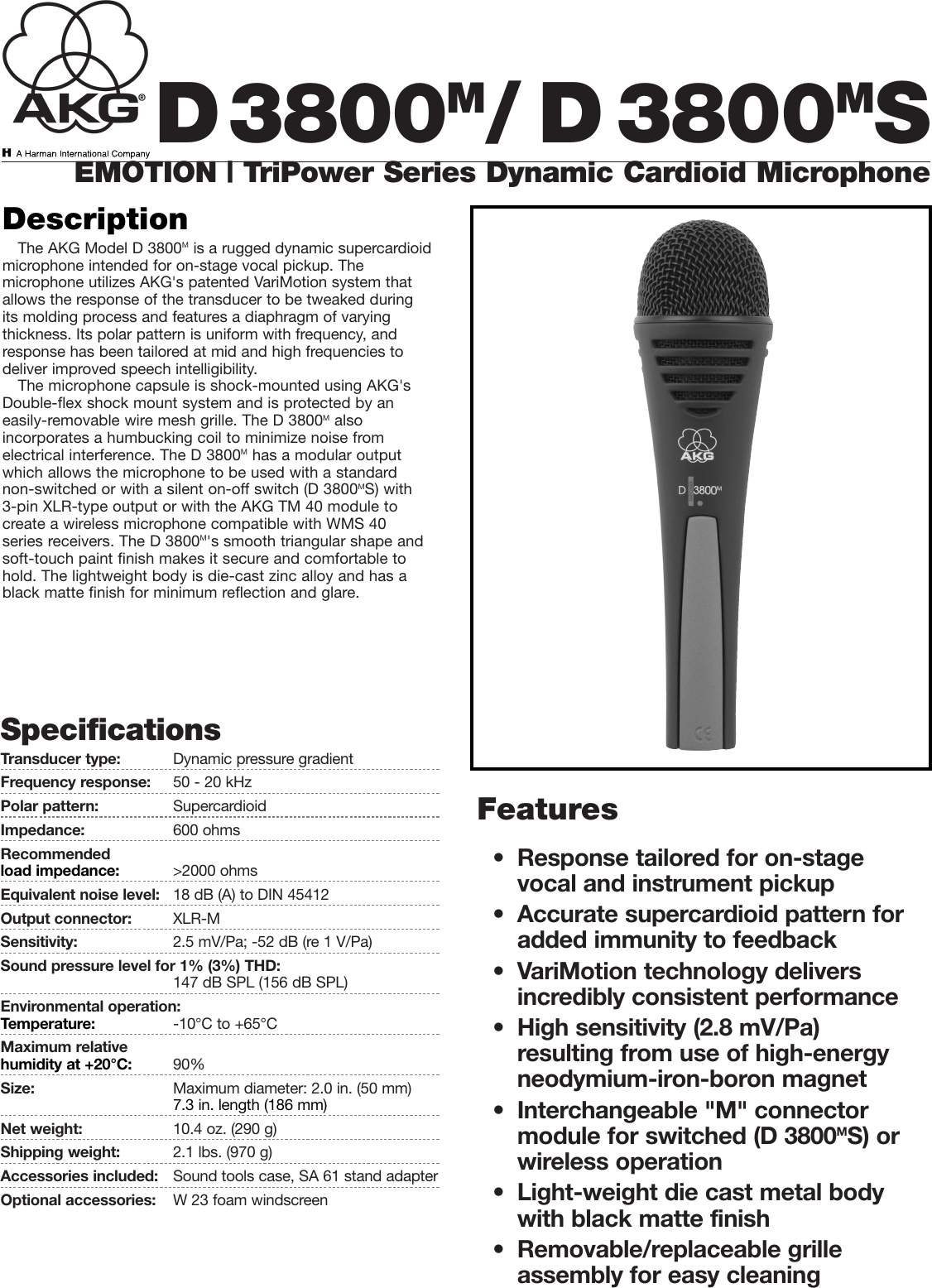 Page 1 of 2 - Akg-Acoustics Akg-Acoustics-D3800M-Users-Manual- Data Sheets  Akg-acoustics-d3800m-users-manual