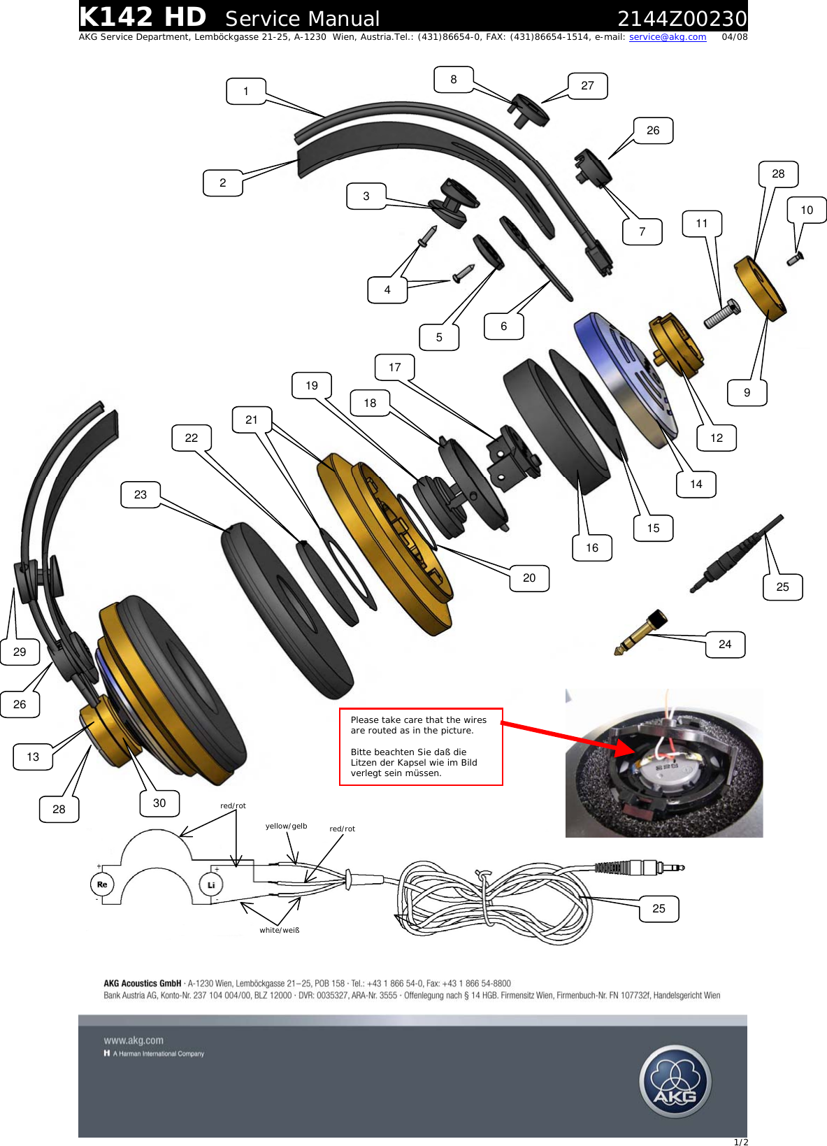 Page 1 of 2 - Akg-Acoustics Akg-Acoustics-K142Hd-Users-Manual- Serviceinfo K142 HD  Akg-acoustics-k142hd-users-manual