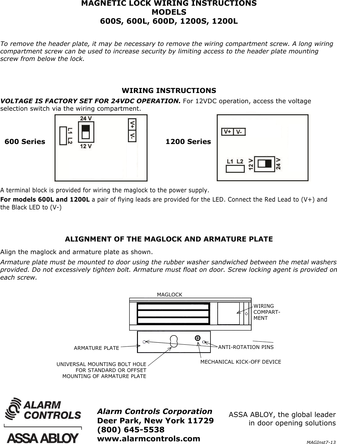 Page 6 of 6 - Alarm Controls 1200S CUTSHEET Installation Instructions