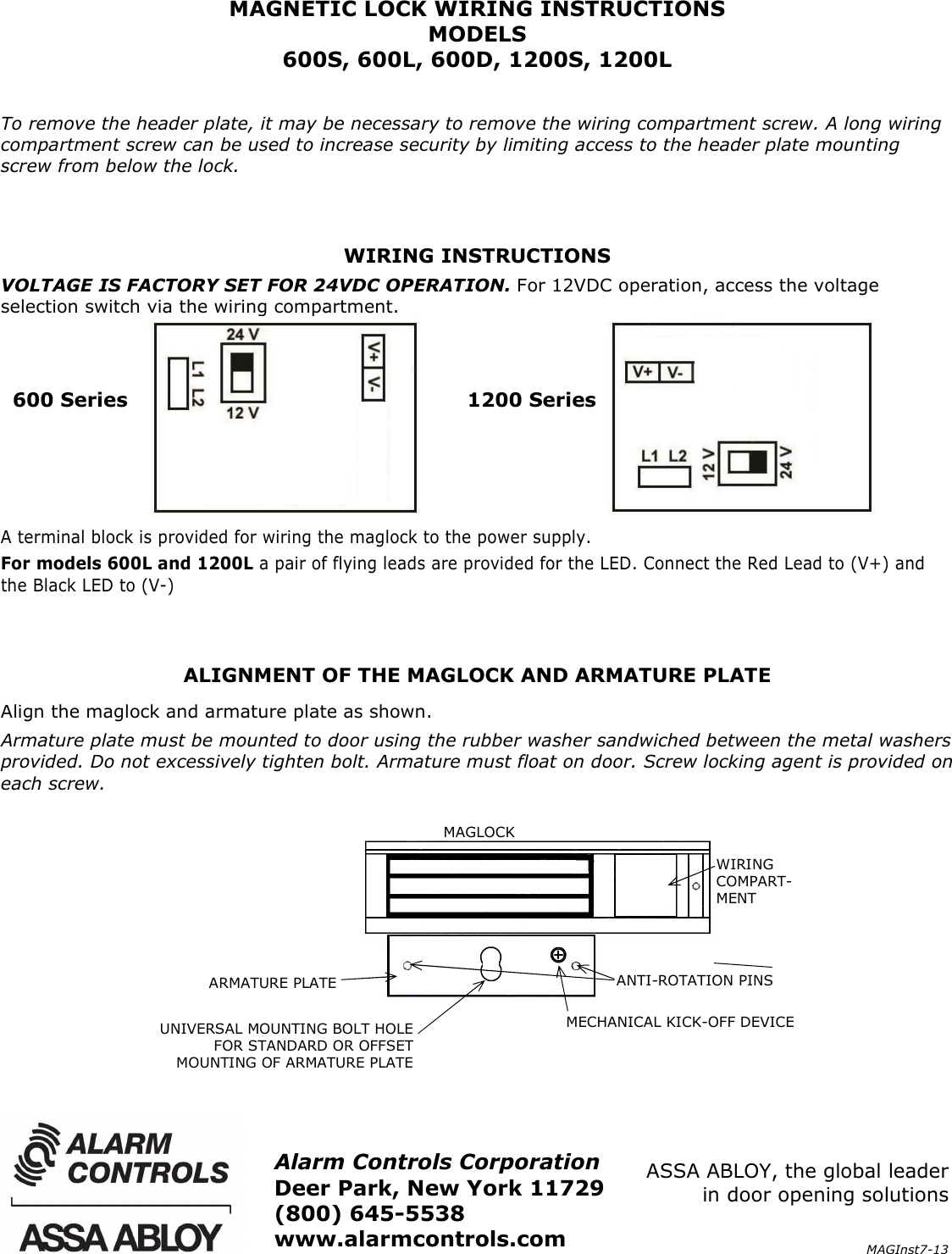 Page 6 of 6 - Alarm Controls  1200S 600S Installation Instructions