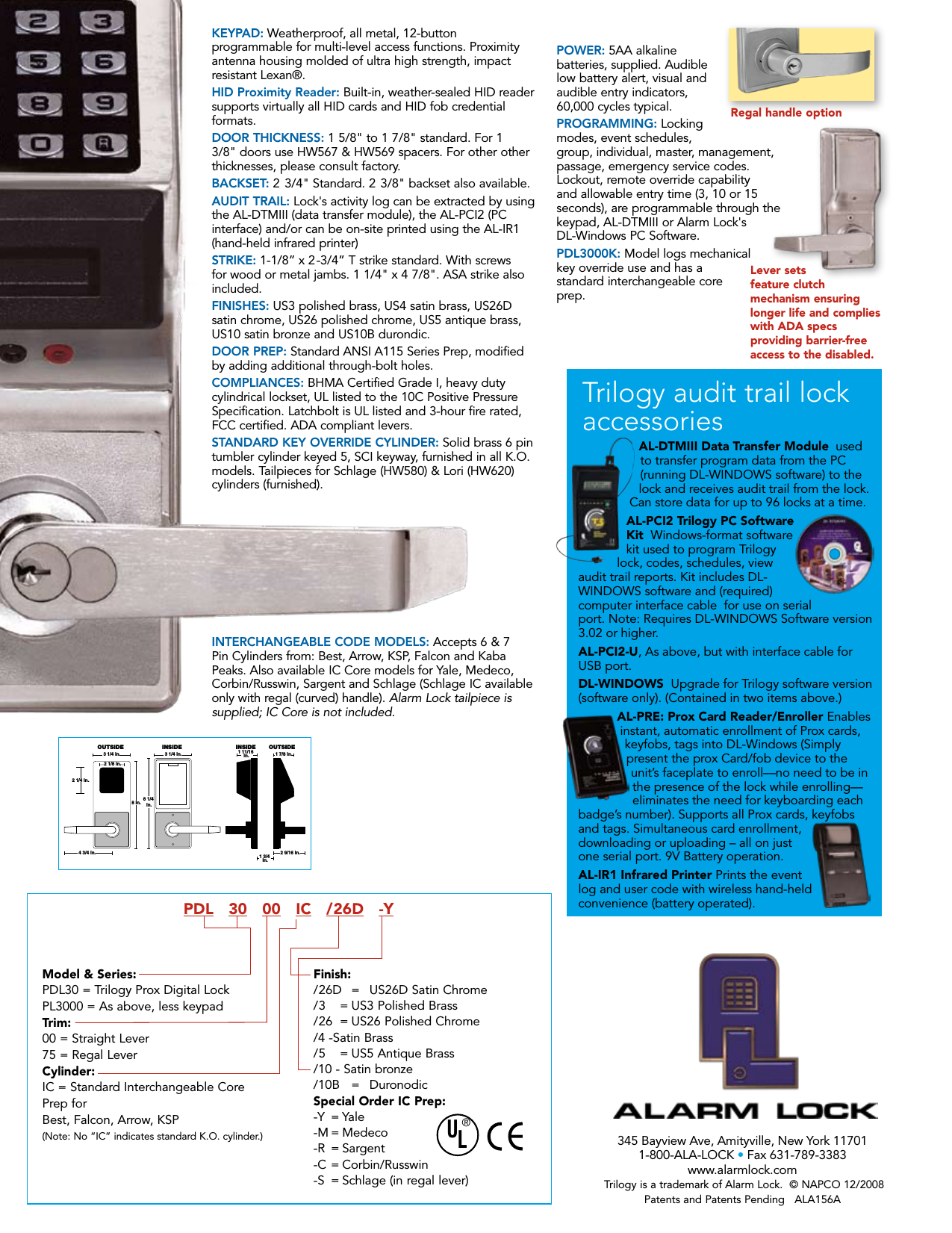 Page 2 of 2 - Alarm Lock  PDL3000 Spec Sheet ALA156A PDL3000Spec-1