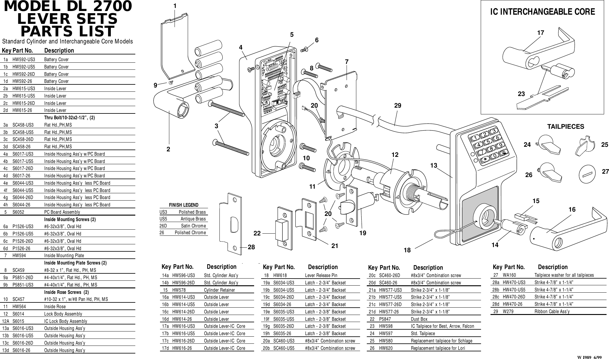 Alarm Lock 2700 Lever List 6 26 99 Dl2700 Parts With Exploded View Wi989