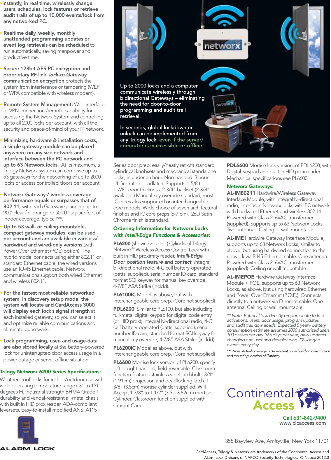 Page 2 of 2 - Alarm Lock PL6200 / PDL6200 Trilogy Networx Intelli-Edge Prox Spec Sheet New6600Networx Spec2012