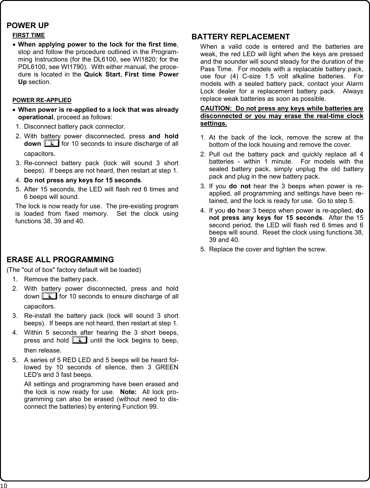 Page 10 of 12 - Alarm Lock PDL6100_&_DL6100_Lock_WI1674C.01_INST PDL6100 & DL6100 Installation Instructions WI1674C.01 INST