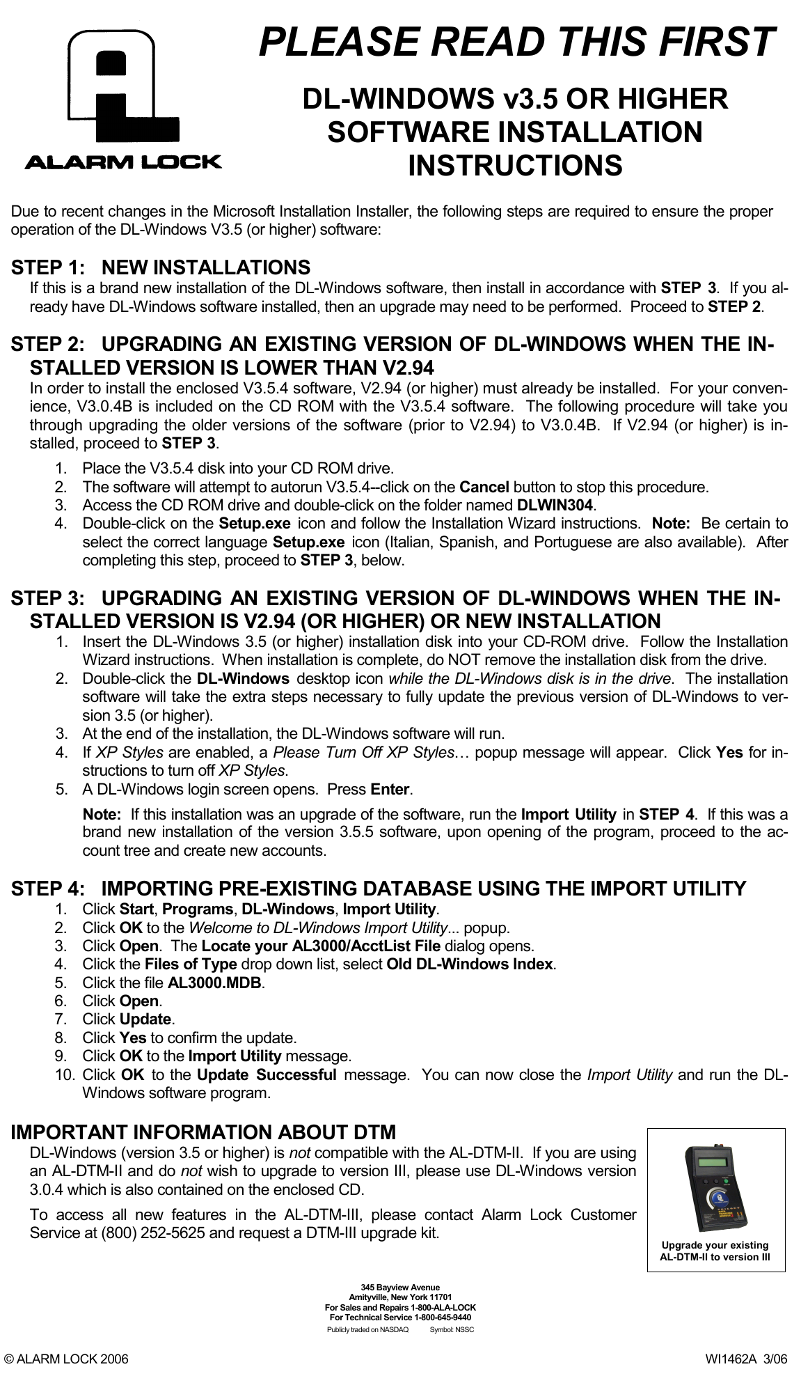 Alarm Lock Uninstall_DL Win_WI1462A.06_INST DL WINDOWS V3.5 Upgrade