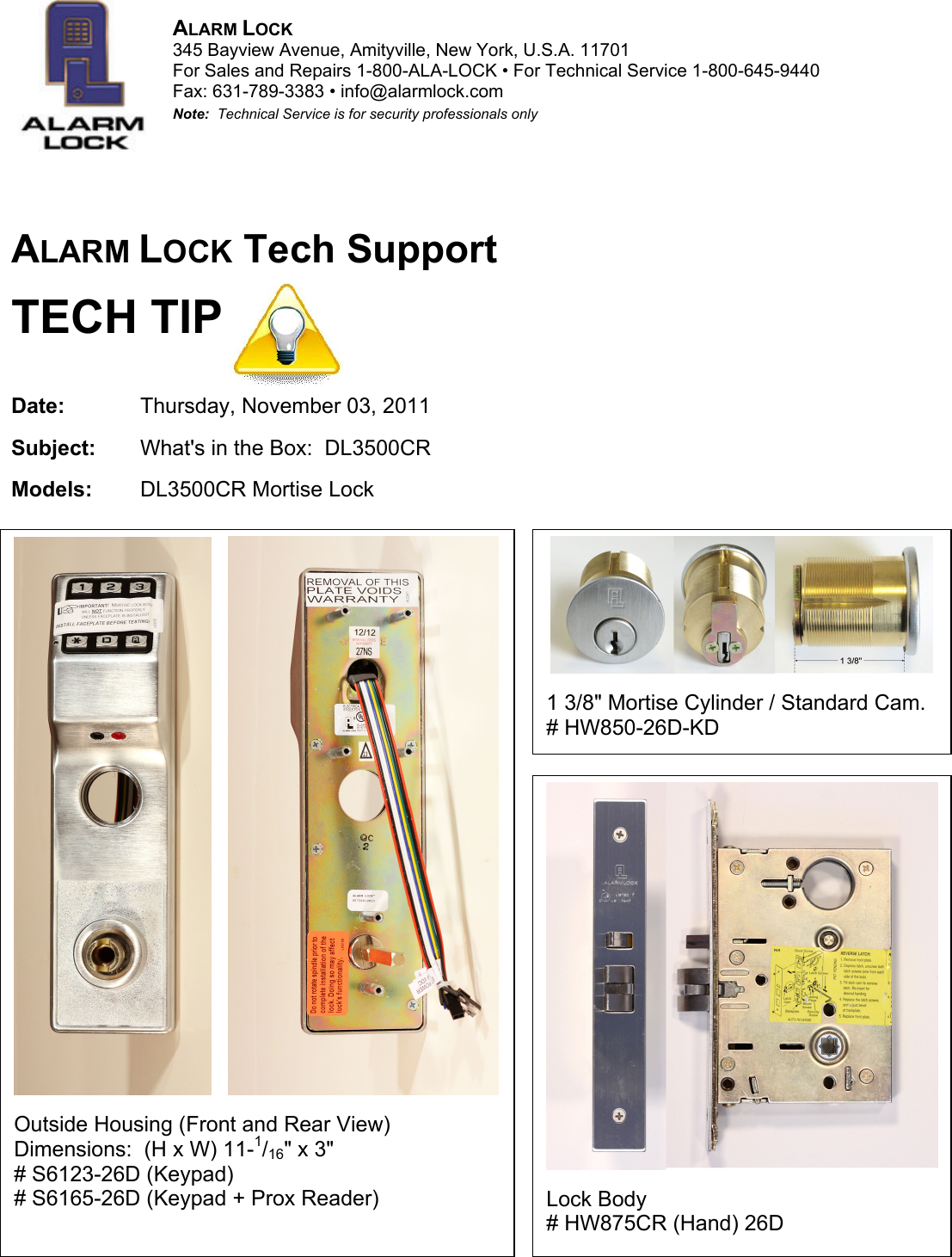 Page 1 of 3 - Alarm Lock - I03_AT_DL3500CR_WhatsIntheBox_GregFerro_03 What's In The Box? DL3500CR Whats Box 2011 Nov