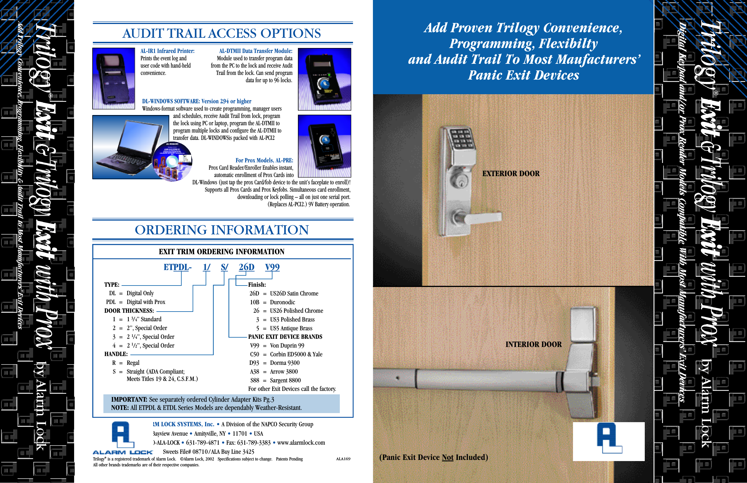 Alarm Lock TRILOGY EXIT SPEC SHT SIDE1 Sheet Ala169