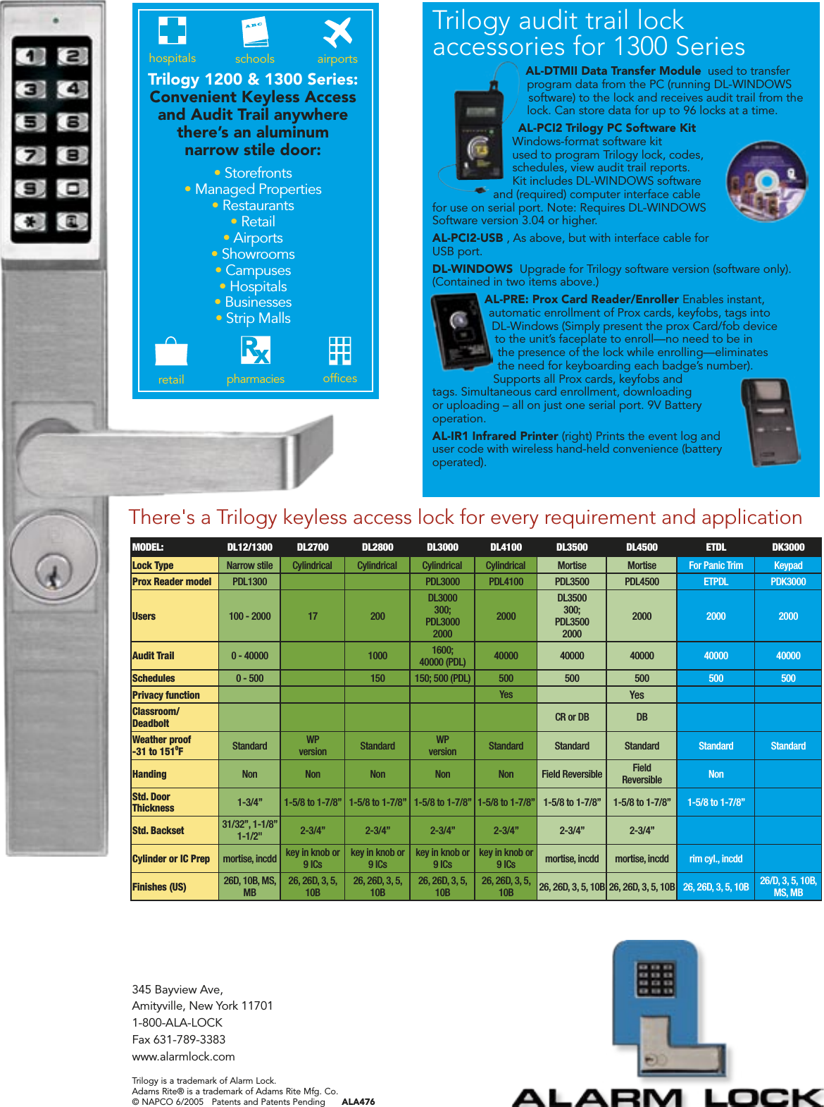 Page 2 of 2 - Alarm Lock Ala476_dl1200 Trilogy Narrow Stile Spec Sheet Ala476 Dl1200