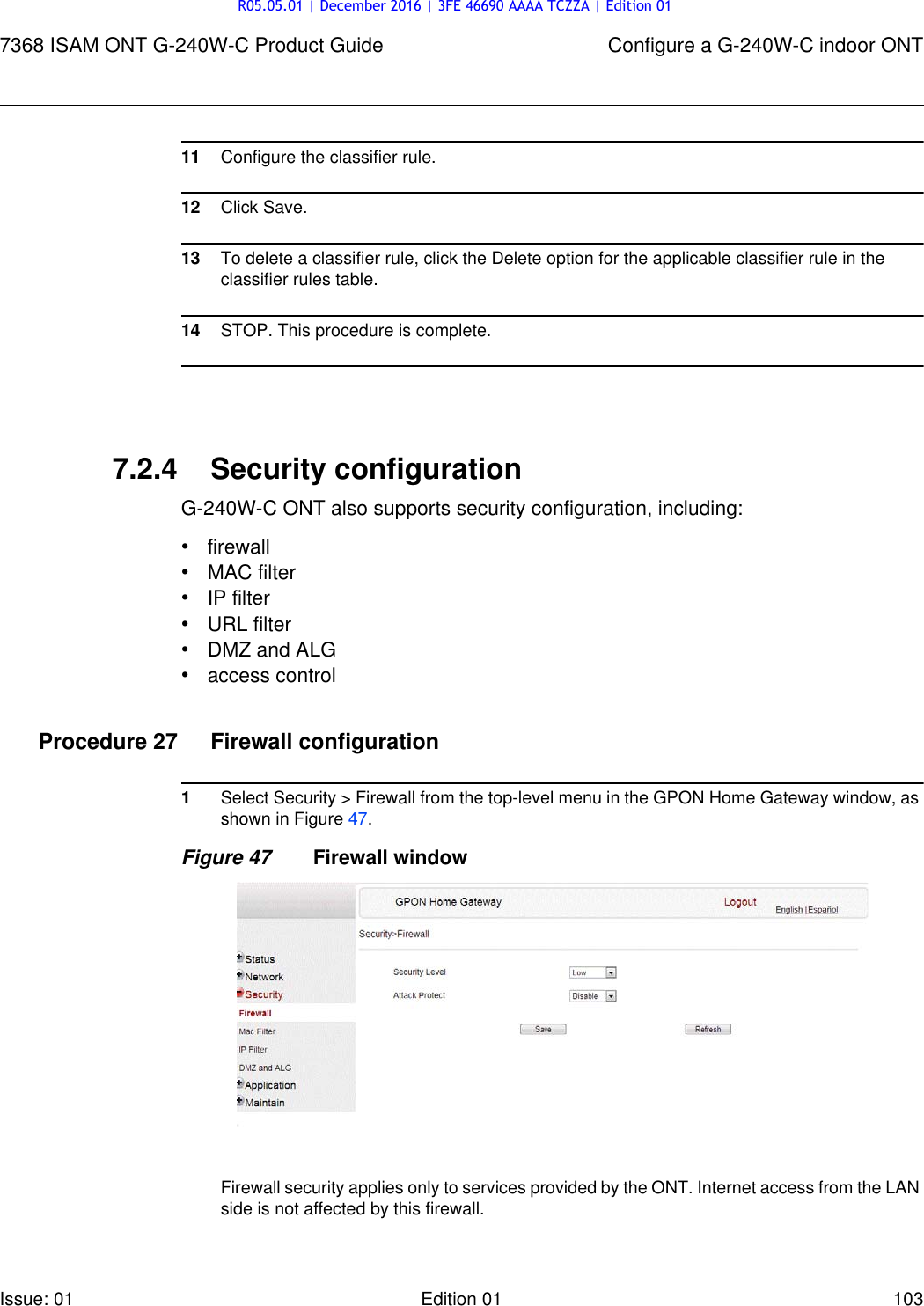 Page 103 of Alcatel Lucent Bell G240W-C GPON ONU User Manual 7368 ISAM ONT G 240W B Product Guide