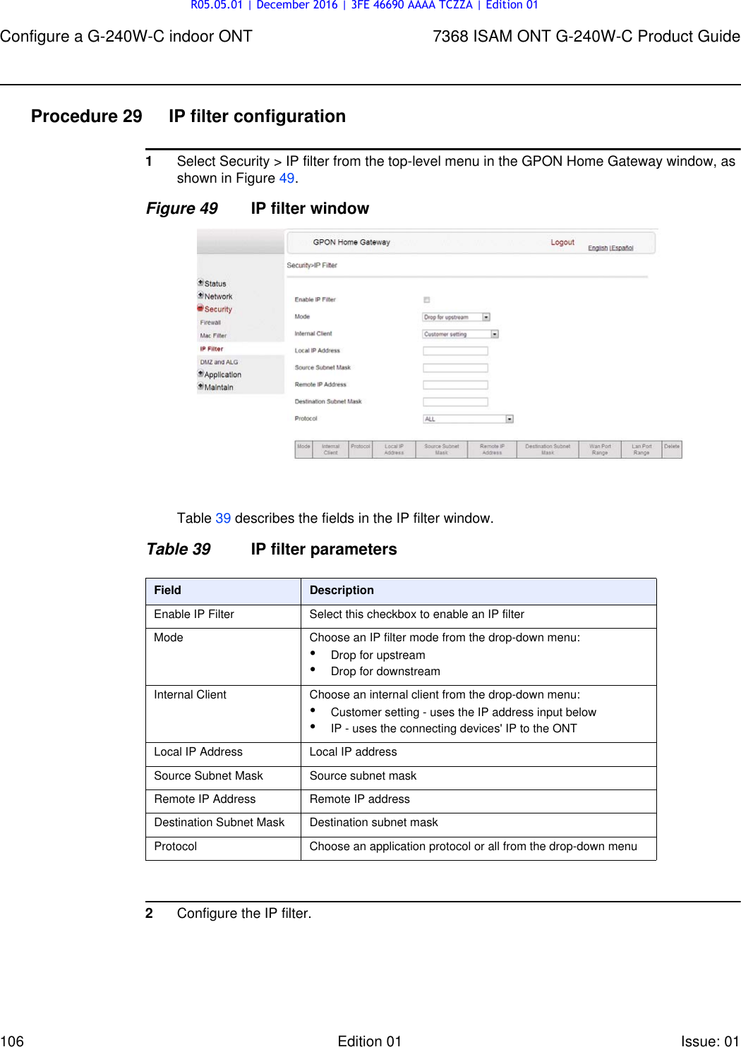 Page 106 of Alcatel Lucent Bell G240W-C GPON ONU User Manual 7368 ISAM ONT G 240W B Product Guide