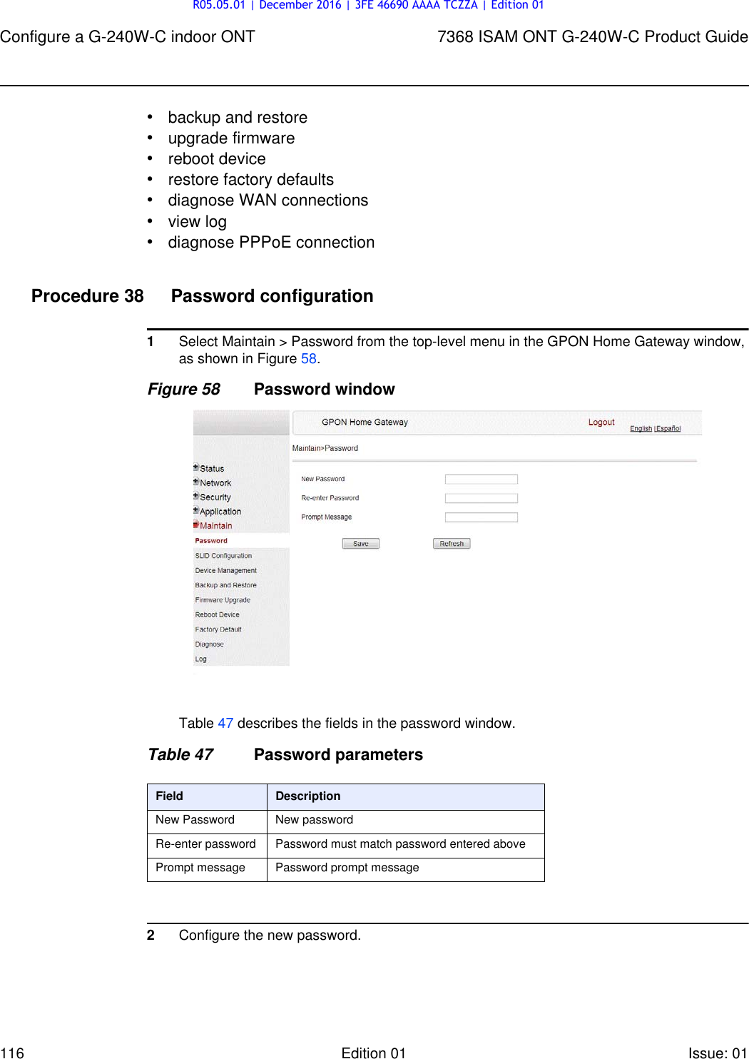Page 116 of Alcatel Lucent Bell G240W-C GPON ONU User Manual 7368 ISAM ONT G 240W B Product Guide