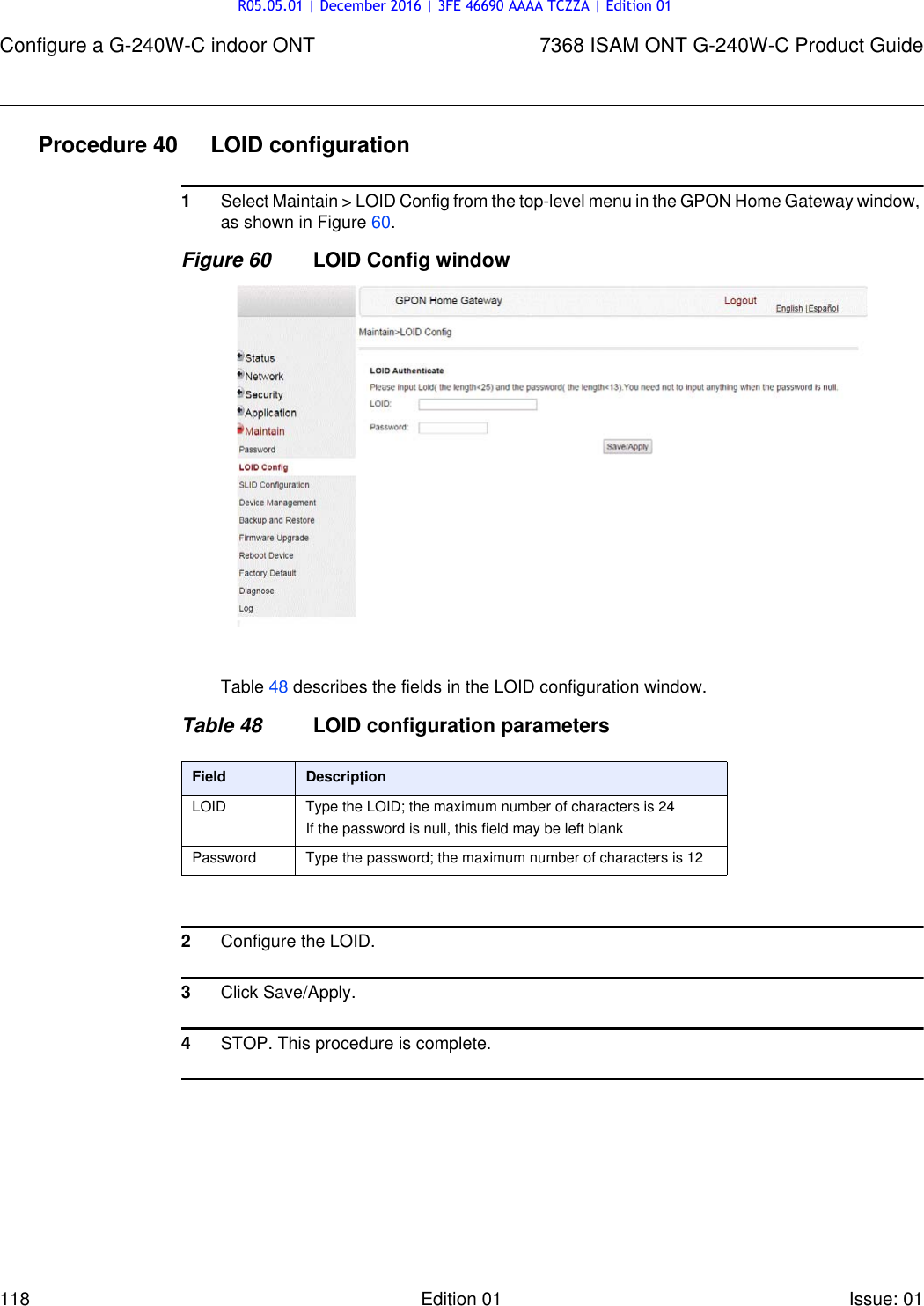 Page 118 of Alcatel Lucent Bell G240W-C GPON ONU User Manual 7368 ISAM ONT G 240W B Product Guide