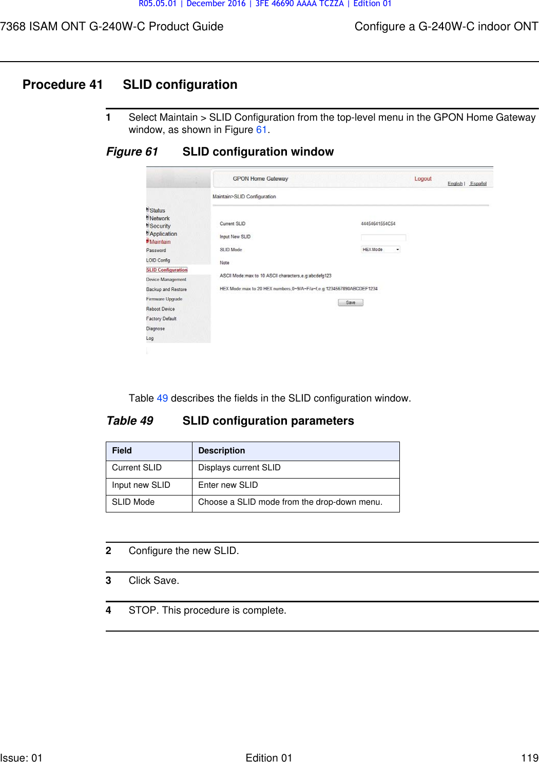 Page 119 of Alcatel Lucent Bell G240W-C GPON ONU User Manual 7368 ISAM ONT G 240W B Product Guide