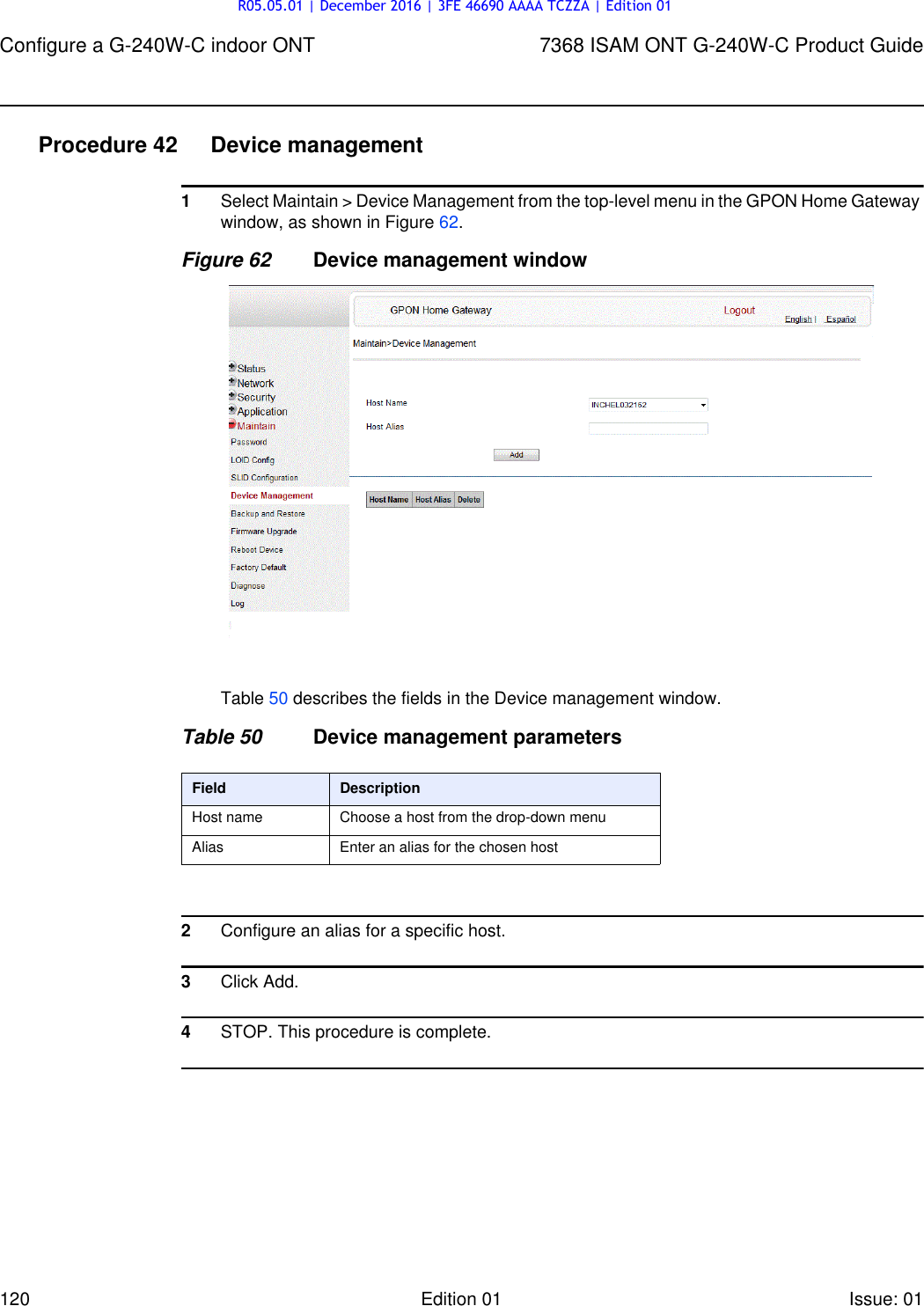 Page 120 of Alcatel Lucent Bell G240W-C GPON ONU User Manual 7368 ISAM ONT G 240W B Product Guide