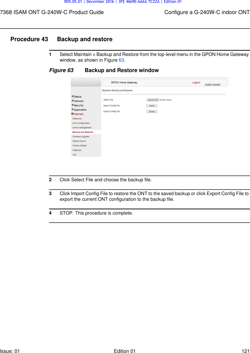 Page 121 of Alcatel Lucent Bell G240W-C GPON ONU User Manual 7368 ISAM ONT G 240W B Product Guide