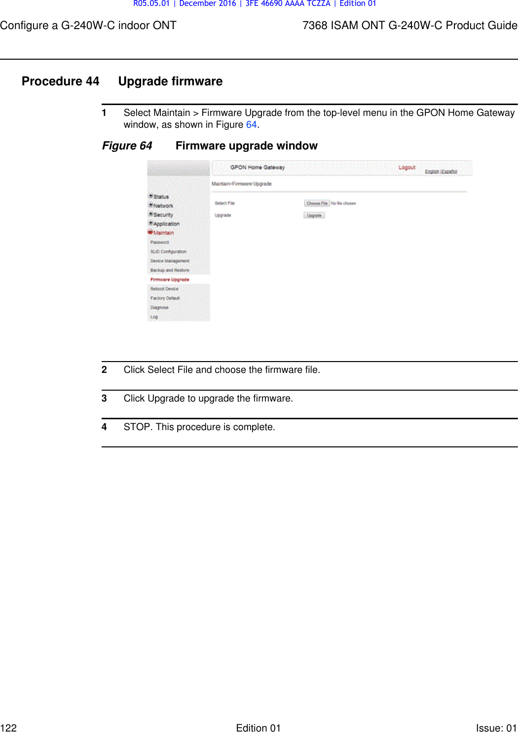 Page 122 of Alcatel Lucent Bell G240W-C GPON ONU User Manual 7368 ISAM ONT G 240W B Product Guide