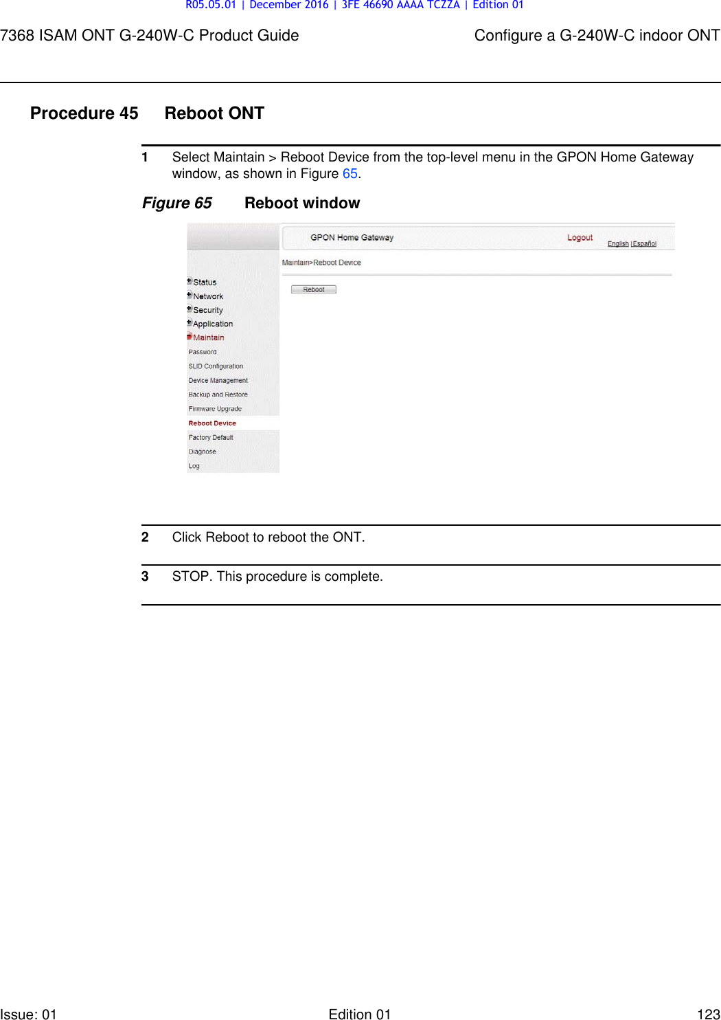Page 123 of Alcatel Lucent Bell G240W-C GPON ONU User Manual 7368 ISAM ONT G 240W B Product Guide