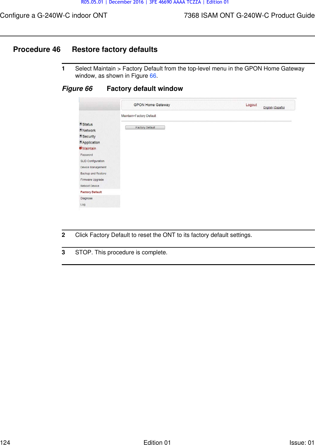 Page 124 of Alcatel Lucent Bell G240W-C GPON ONU User Manual 7368 ISAM ONT G 240W B Product Guide