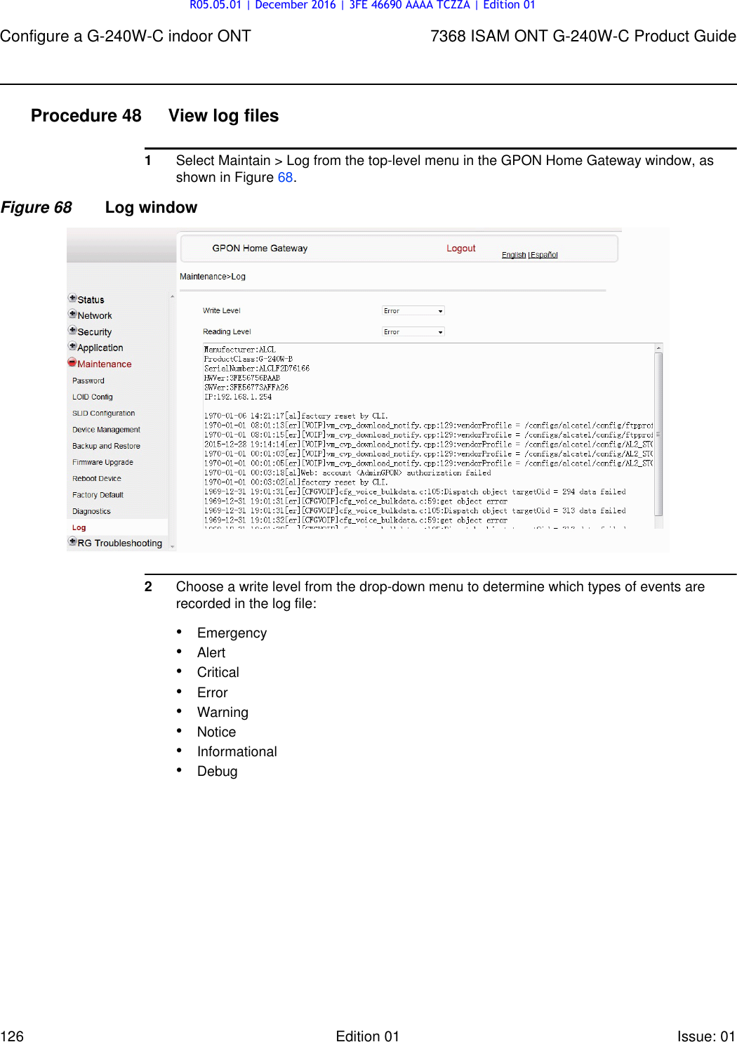 Page 126 of Alcatel Lucent Bell G240W-C GPON ONU User Manual 7368 ISAM ONT G 240W B Product Guide