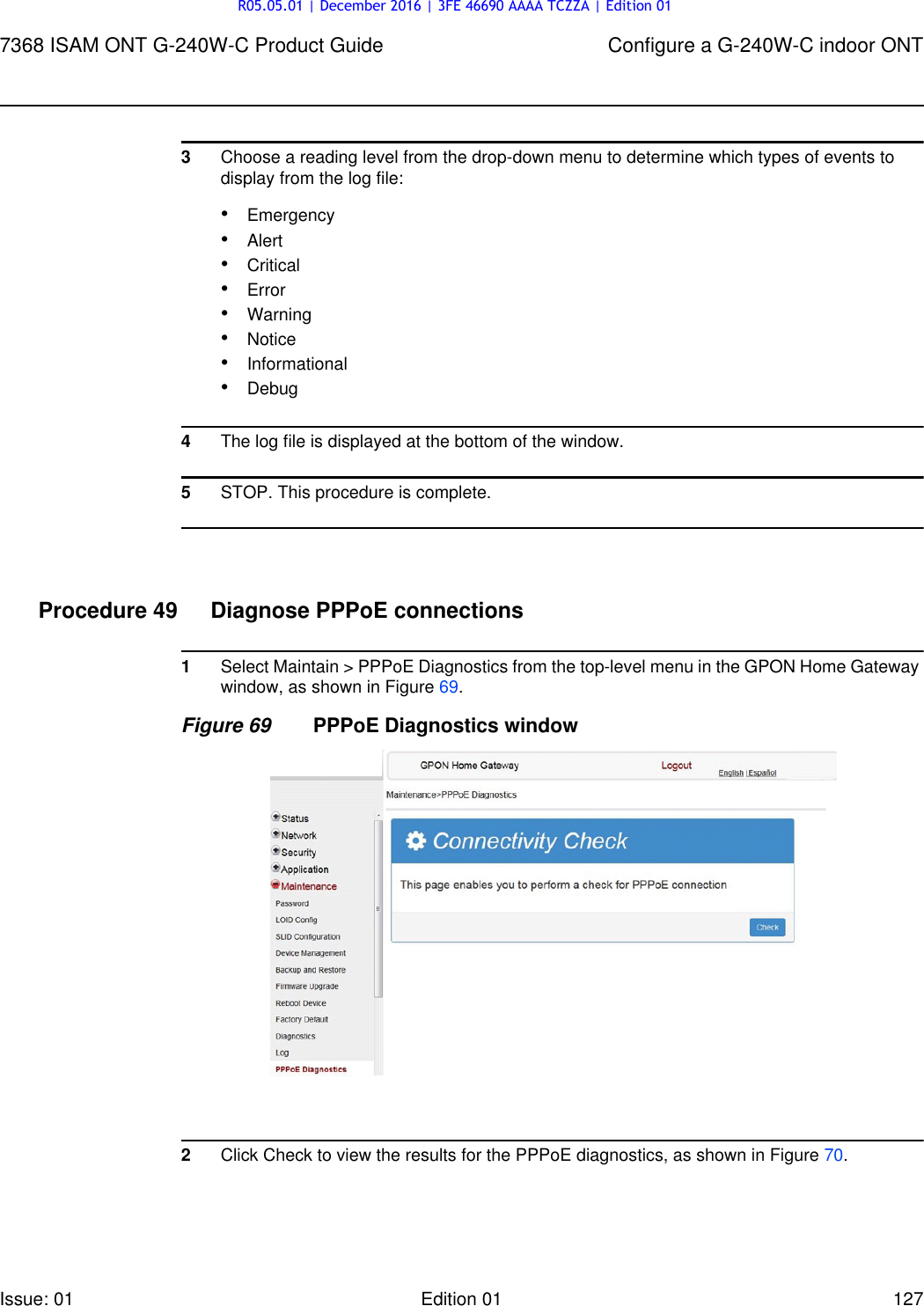 Page 127 of Alcatel Lucent Bell G240W-C GPON ONU User Manual 7368 ISAM ONT G 240W B Product Guide