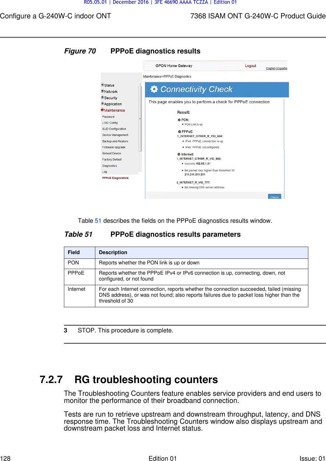 Page 128 of Alcatel Lucent Bell G240W-C GPON ONU User Manual 7368 ISAM ONT G 240W B Product Guide