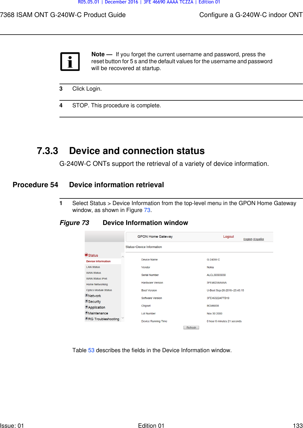 Page 133 of Alcatel Lucent Bell G240W-C GPON ONU User Manual 7368 ISAM ONT G 240W B Product Guide