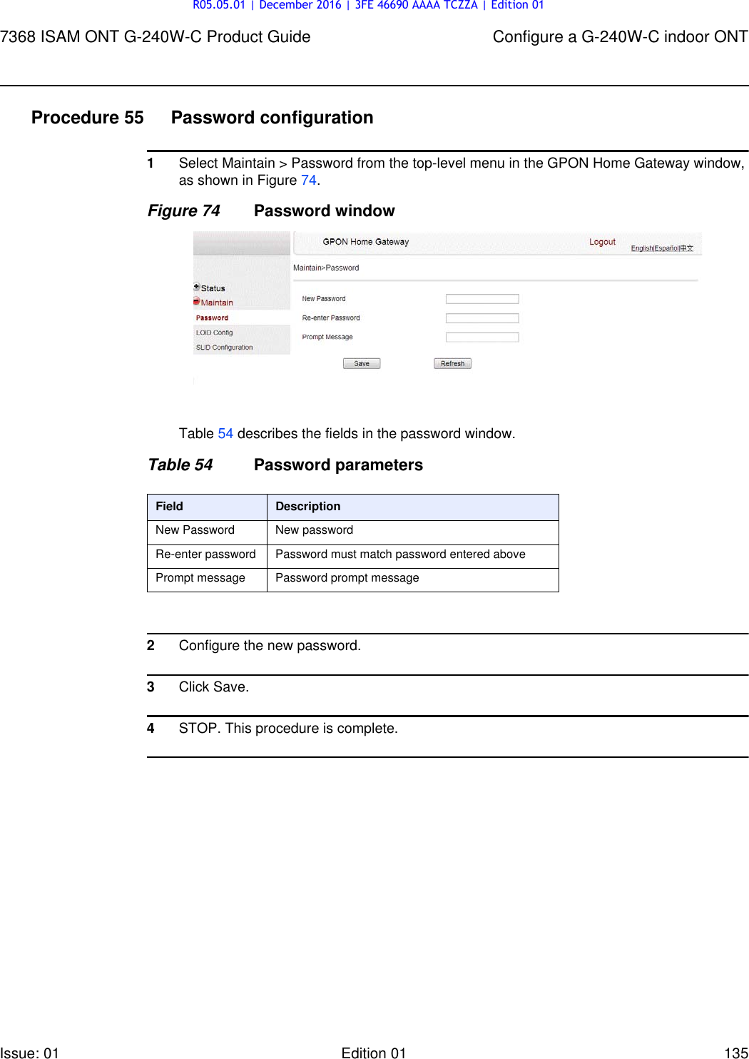 Page 135 of Alcatel Lucent Bell G240W-C GPON ONU User Manual 7368 ISAM ONT G 240W B Product Guide