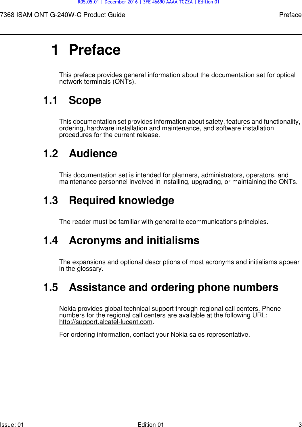 Page 3 of Alcatel Lucent Bell G240W-C GPON ONU User Manual 7368 ISAM ONT G 240W B Product Guide