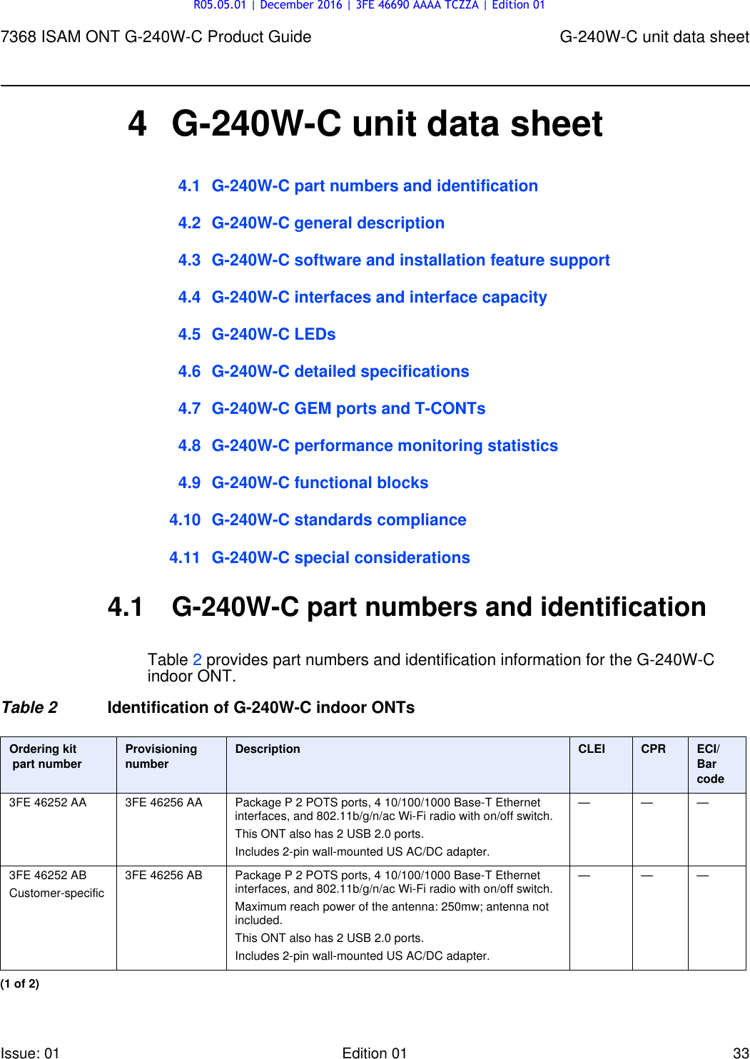 Page 33 of Alcatel Lucent Bell G240W-C GPON ONU User Manual 7368 ISAM ONT G 240W B Product Guide