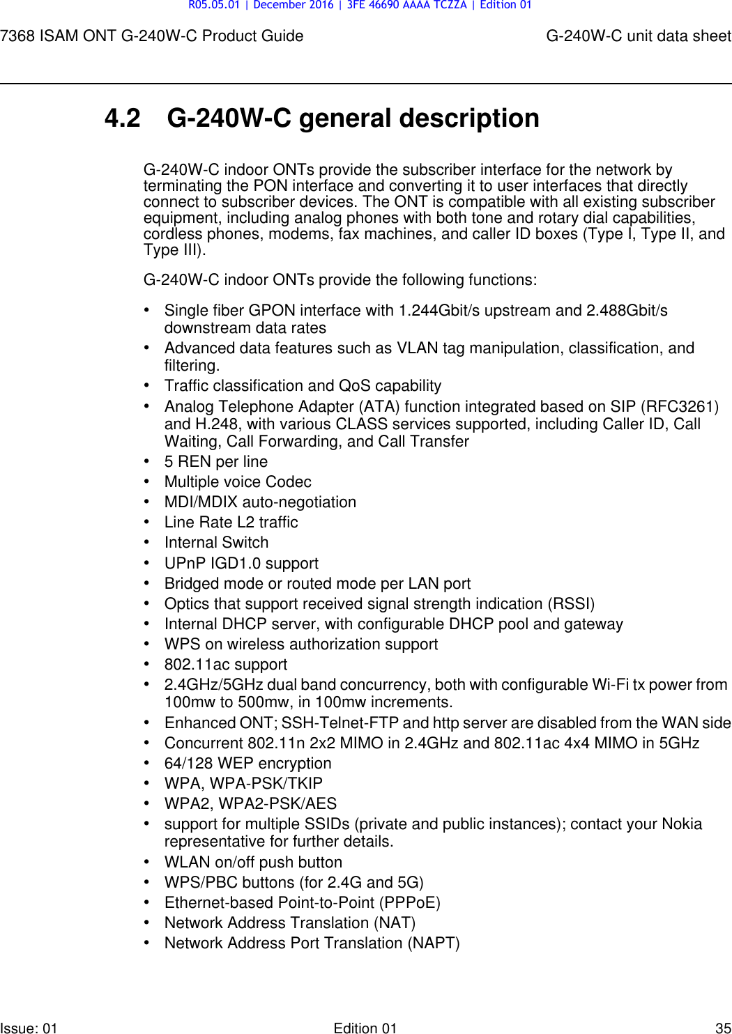 Page 35 of Alcatel Lucent Bell G240W-C GPON ONU User Manual 7368 ISAM ONT G 240W B Product Guide