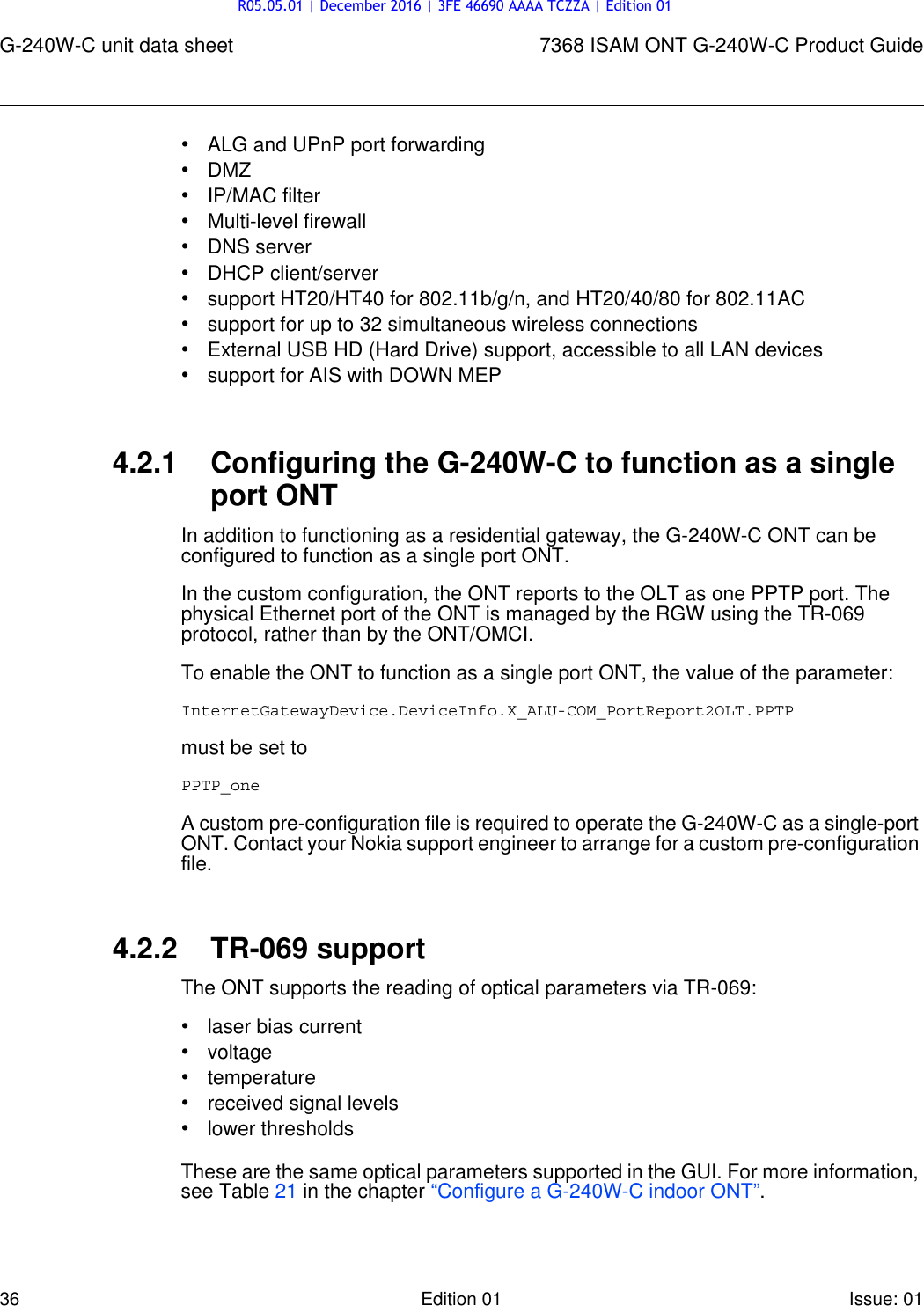 Page 36 of Alcatel Lucent Bell G240W-C GPON ONU User Manual 7368 ISAM ONT G 240W B Product Guide