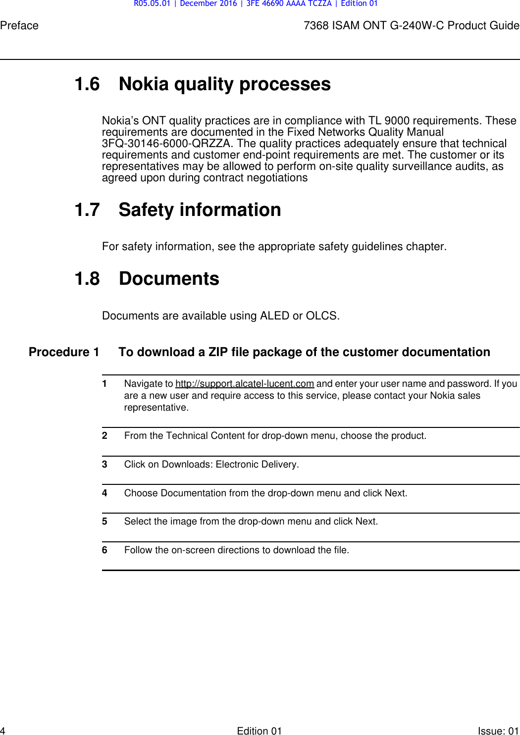 Page 4 of Alcatel Lucent Bell G240W-C GPON ONU User Manual 7368 ISAM ONT G 240W B Product Guide