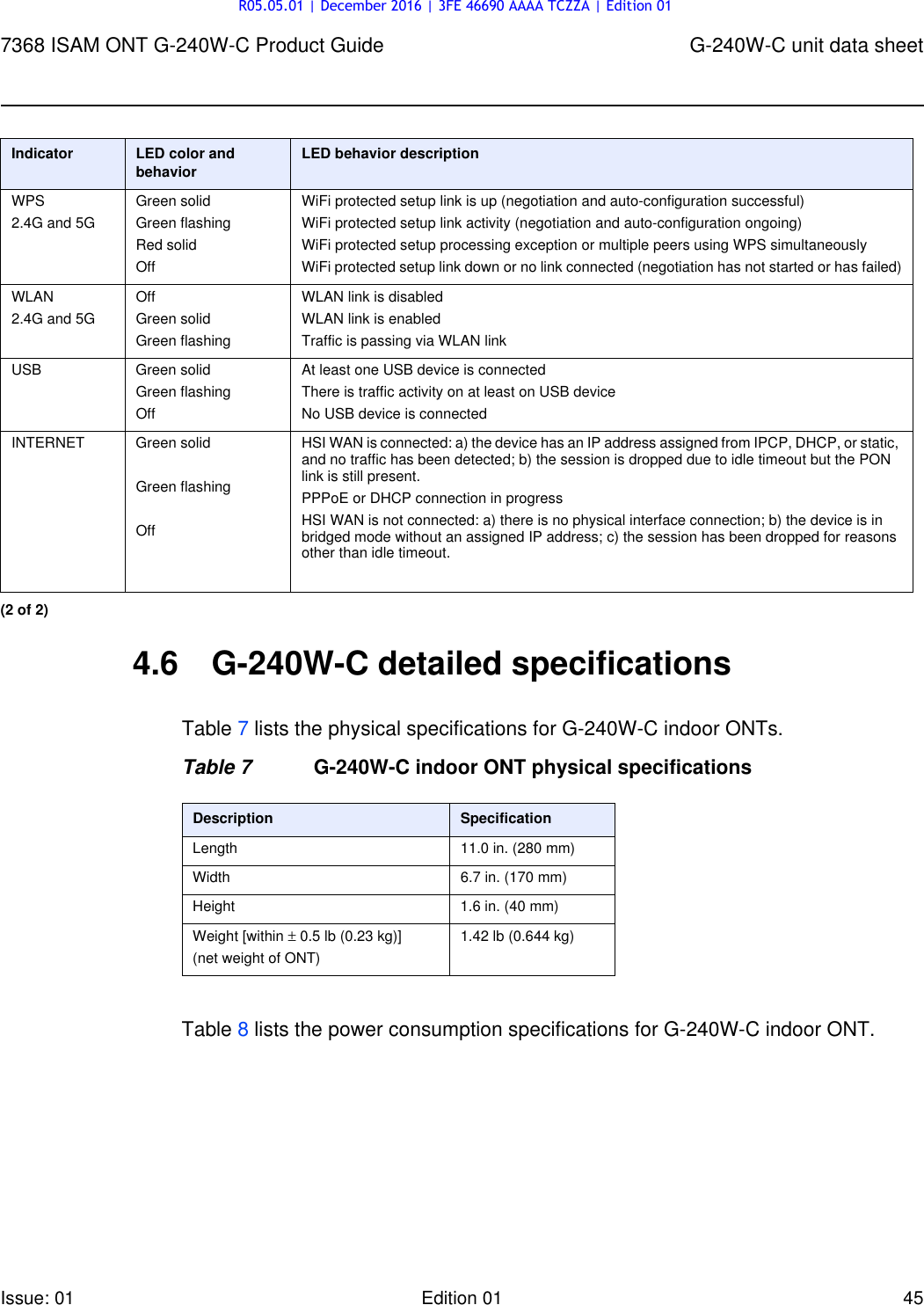 Page 45 of Alcatel Lucent Bell G240W-C GPON ONU User Manual 7368 ISAM ONT G 240W B Product Guide