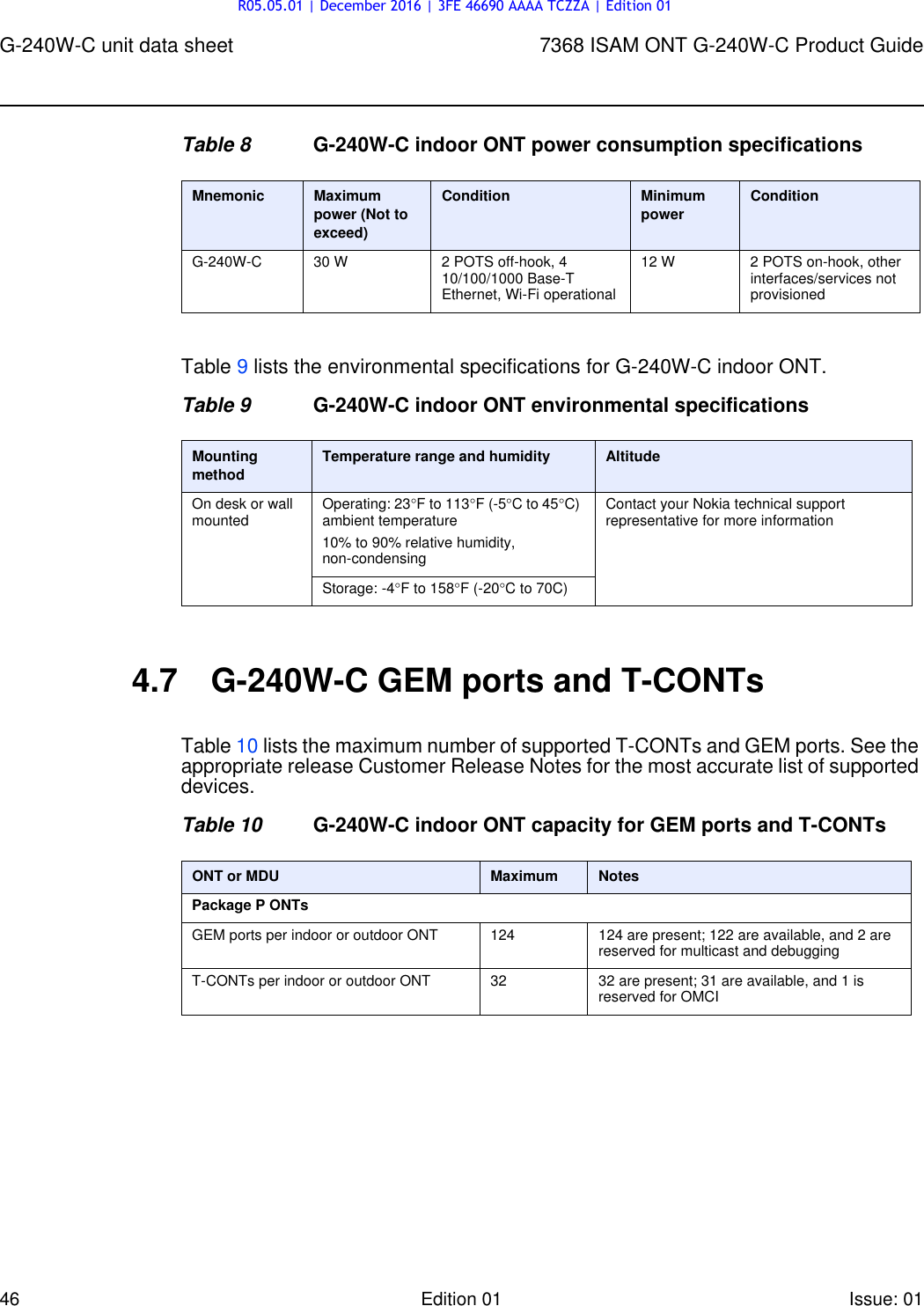 Page 46 of Alcatel Lucent Bell G240W-C GPON ONU User Manual 7368 ISAM ONT G 240W B Product Guide