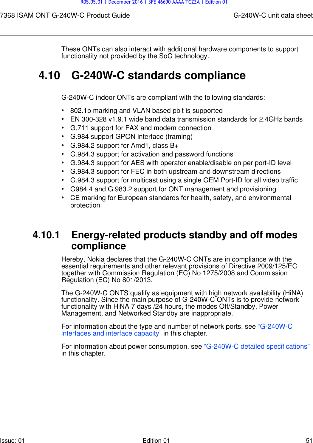 Page 51 of Alcatel Lucent Bell G240W-C GPON ONU User Manual 7368 ISAM ONT G 240W B Product Guide