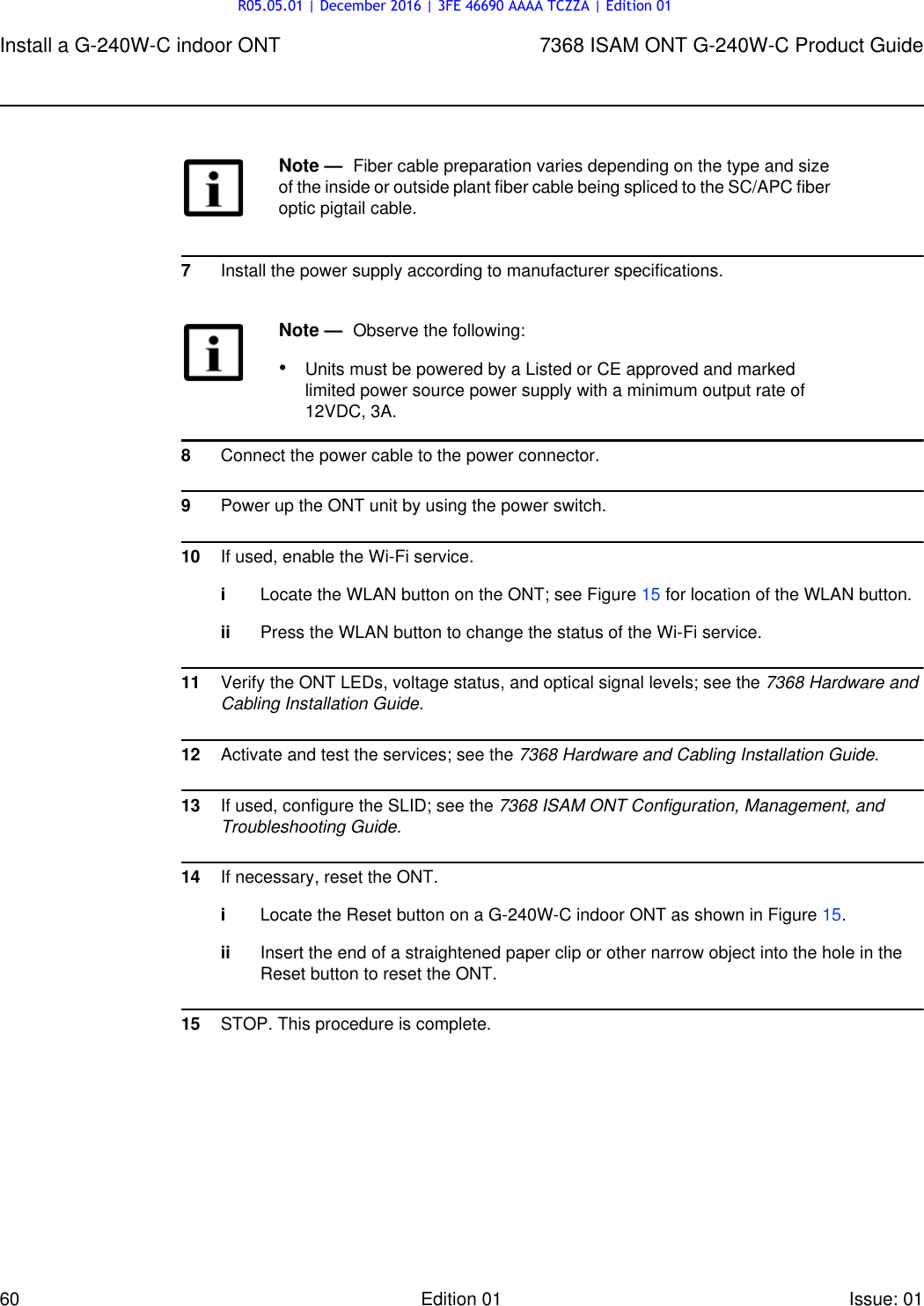 Page 60 of Alcatel Lucent Bell G240W-C GPON ONU User Manual 7368 ISAM ONT G 240W B Product Guide