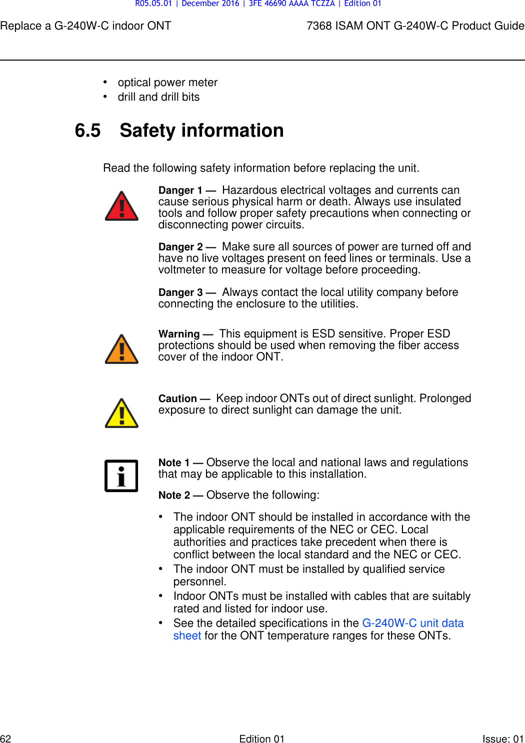Page 62 of Alcatel Lucent Bell G240W-C GPON ONU User Manual 7368 ISAM ONT G 240W B Product Guide