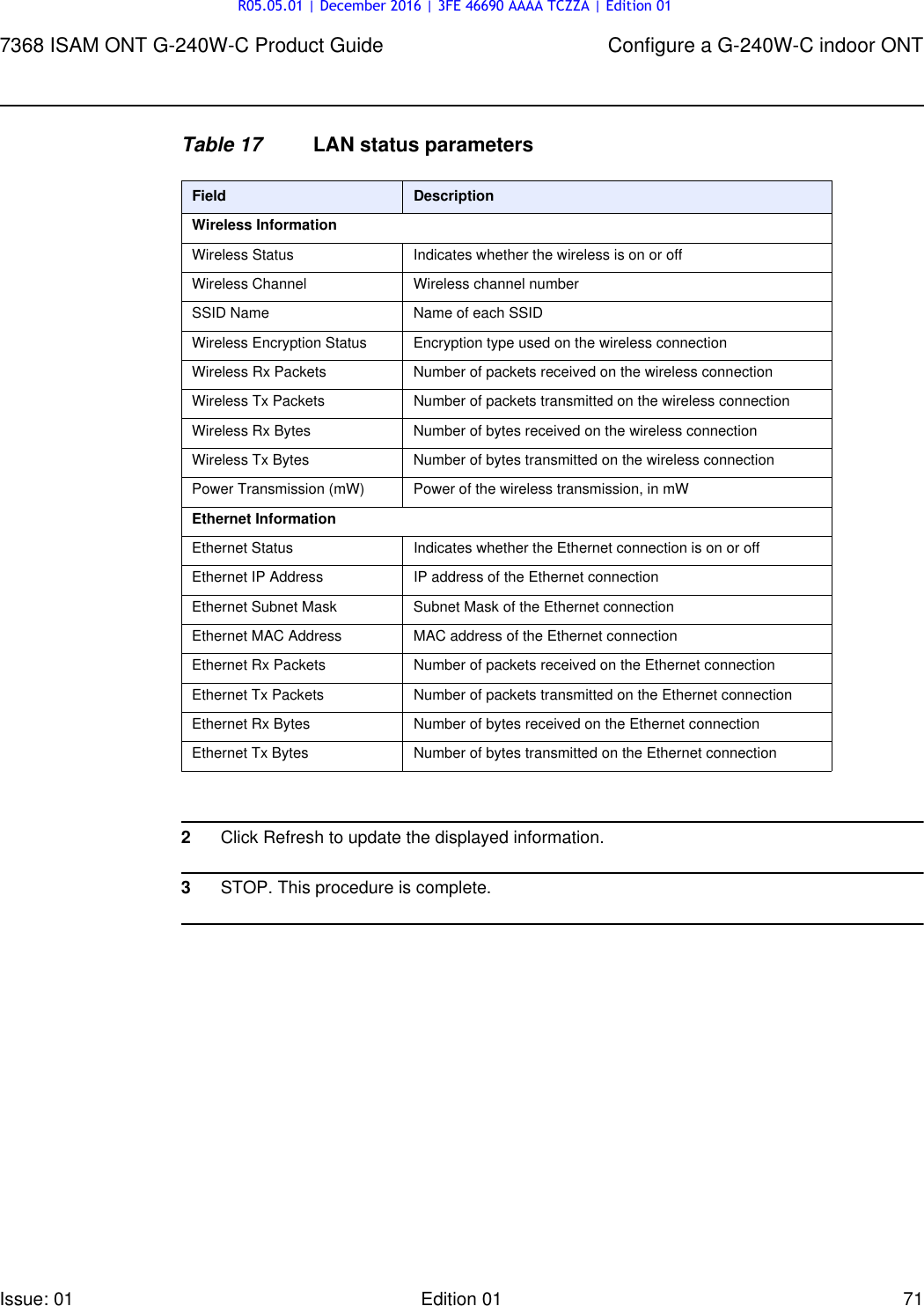 Page 71 of Alcatel Lucent Bell G240W-C GPON ONU User Manual 7368 ISAM ONT G 240W B Product Guide