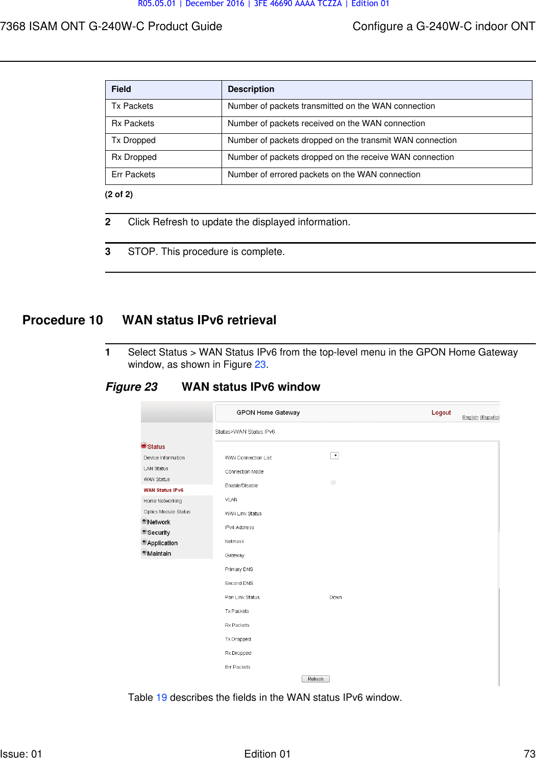 Page 73 of Alcatel Lucent Bell G240W-C GPON ONU User Manual 7368 ISAM ONT G 240W B Product Guide