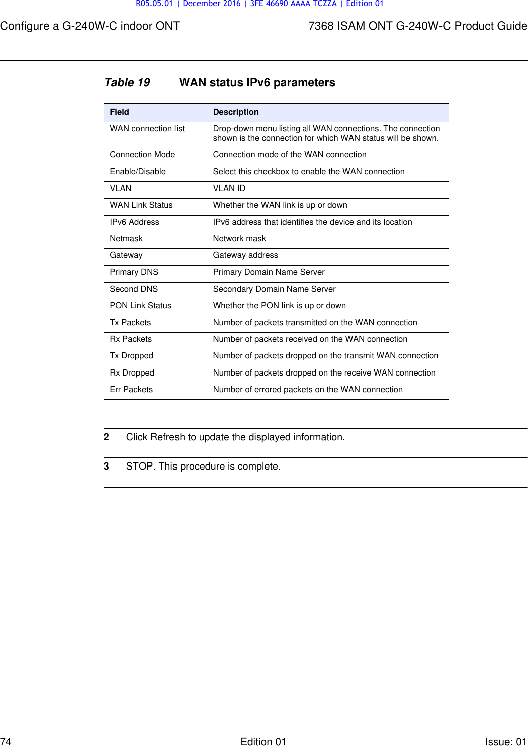Page 74 of Alcatel Lucent Bell G240W-C GPON ONU User Manual 7368 ISAM ONT G 240W B Product Guide
