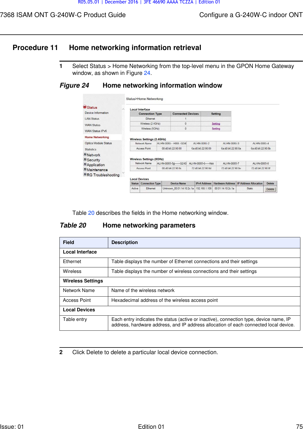 Page 75 of Alcatel Lucent Bell G240W-C GPON ONU User Manual 7368 ISAM ONT G 240W B Product Guide