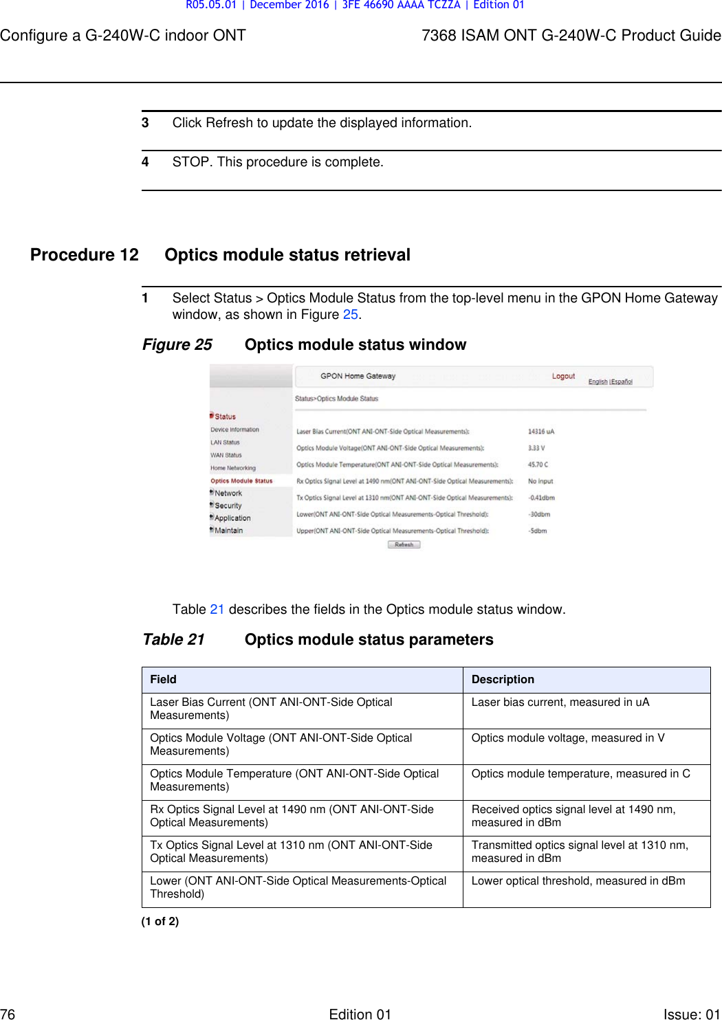 Page 76 of Alcatel Lucent Bell G240W-C GPON ONU User Manual 7368 ISAM ONT G 240W B Product Guide