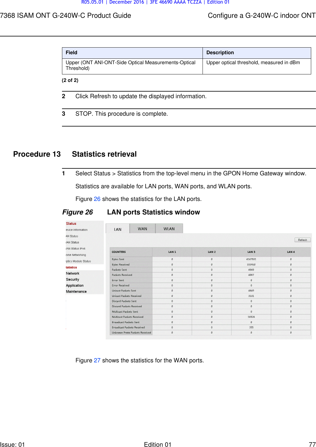 Page 77 of Alcatel Lucent Bell G240W-C GPON ONU User Manual 7368 ISAM ONT G 240W B Product Guide