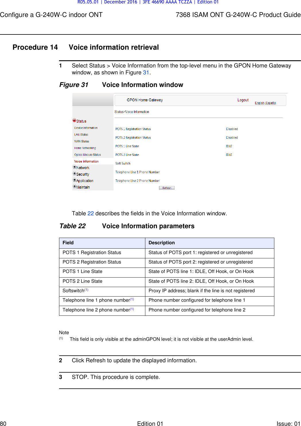Page 80 of Alcatel Lucent Bell G240W-C GPON ONU User Manual 7368 ISAM ONT G 240W B Product Guide