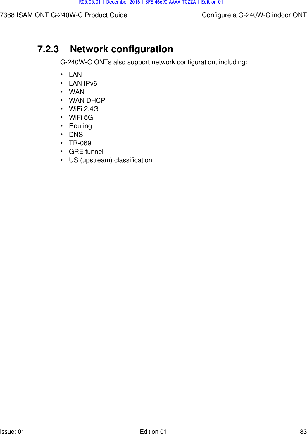 Page 83 of Alcatel Lucent Bell G240W-C GPON ONU User Manual 7368 ISAM ONT G 240W B Product Guide