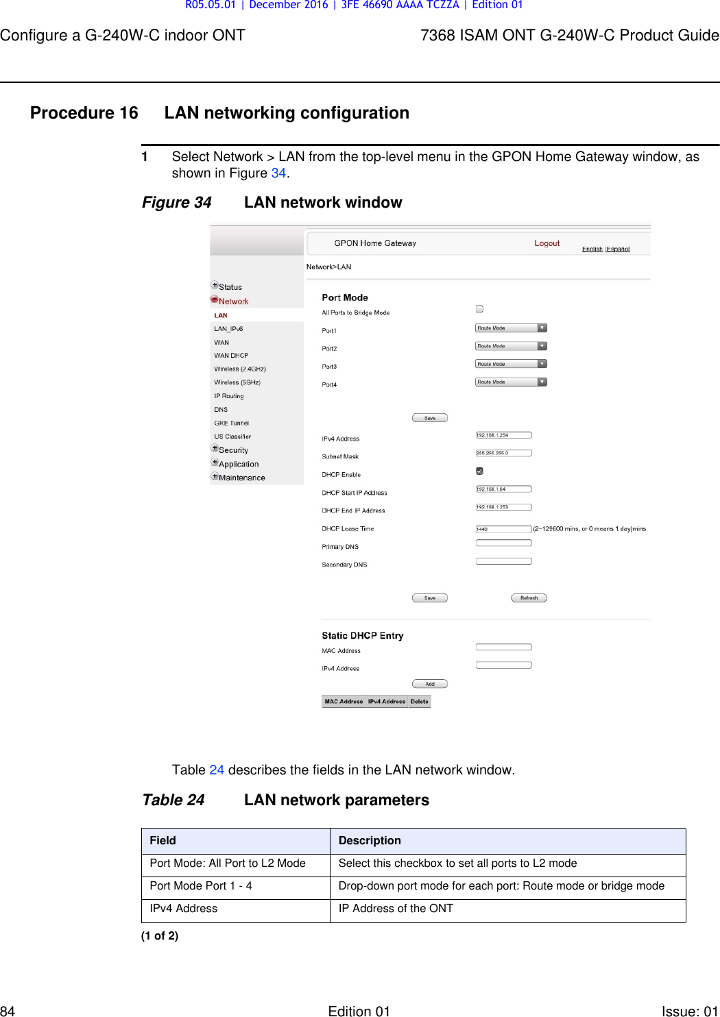 Page 84 of Alcatel Lucent Bell G240W-C GPON ONU User Manual 7368 ISAM ONT G 240W B Product Guide