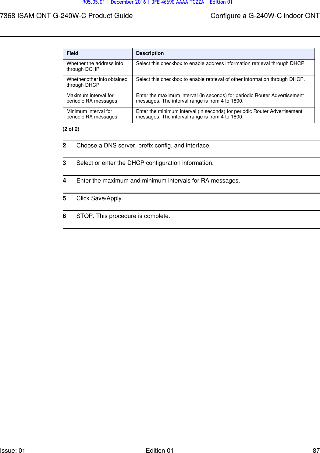 Page 87 of Alcatel Lucent Bell G240W-C GPON ONU User Manual 7368 ISAM ONT G 240W B Product Guide