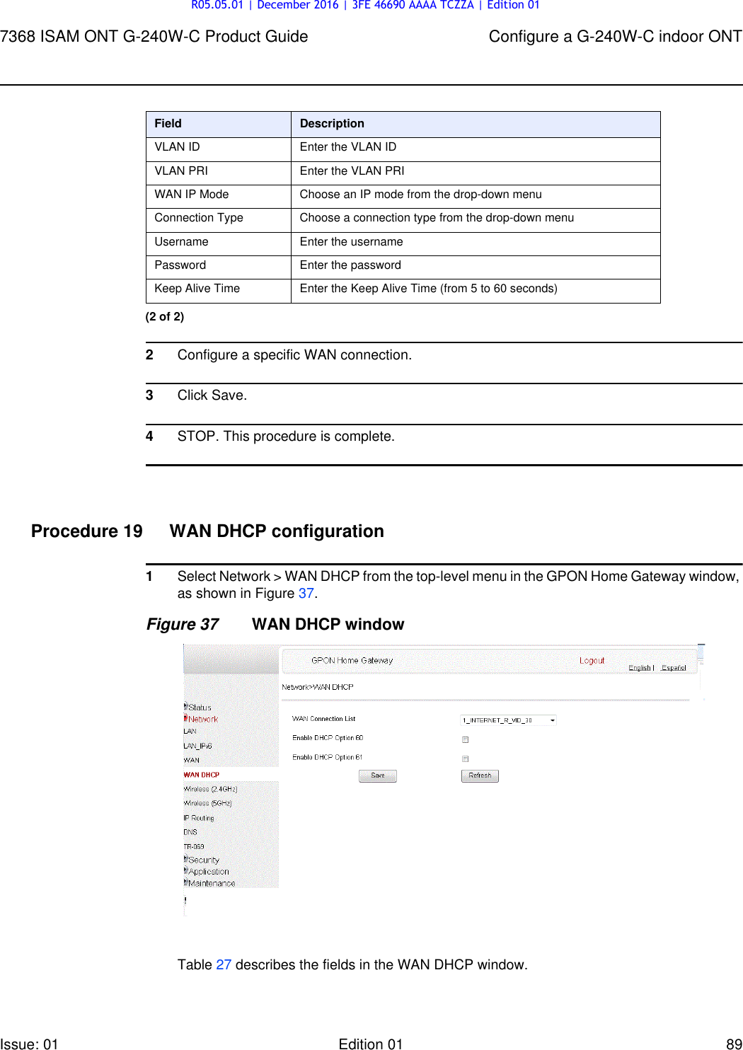 Page 89 of Alcatel Lucent Bell G240W-C GPON ONU User Manual 7368 ISAM ONT G 240W B Product Guide